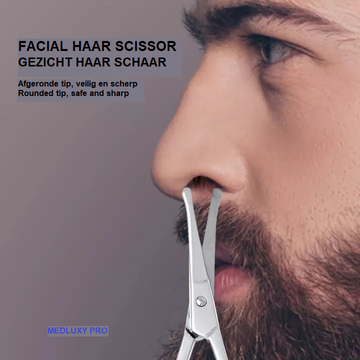 Medluxy - Gezichtshaar Schaar - Rechte Schaarbladen - Afgeronde Punt - Voor het bijwerken van Wenkbrauw, Snor, Baard, Oor- en Neushaar - 9 cm